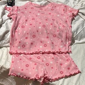 Tahari 10/12 Pink Star and Flower Kids Pajamas soft euc stars hearts flowers